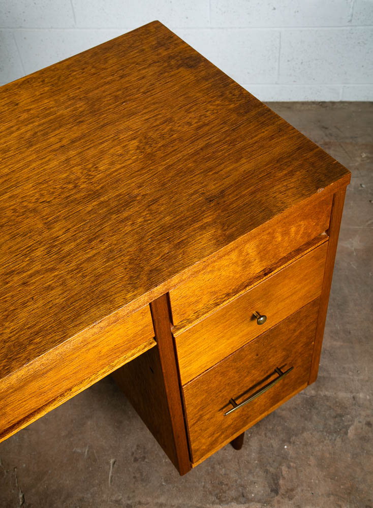 Mid Century Modern Desk Wood Office Executive Mcm 7 Drawer Brass Vintage Mcm 60s - Image 9