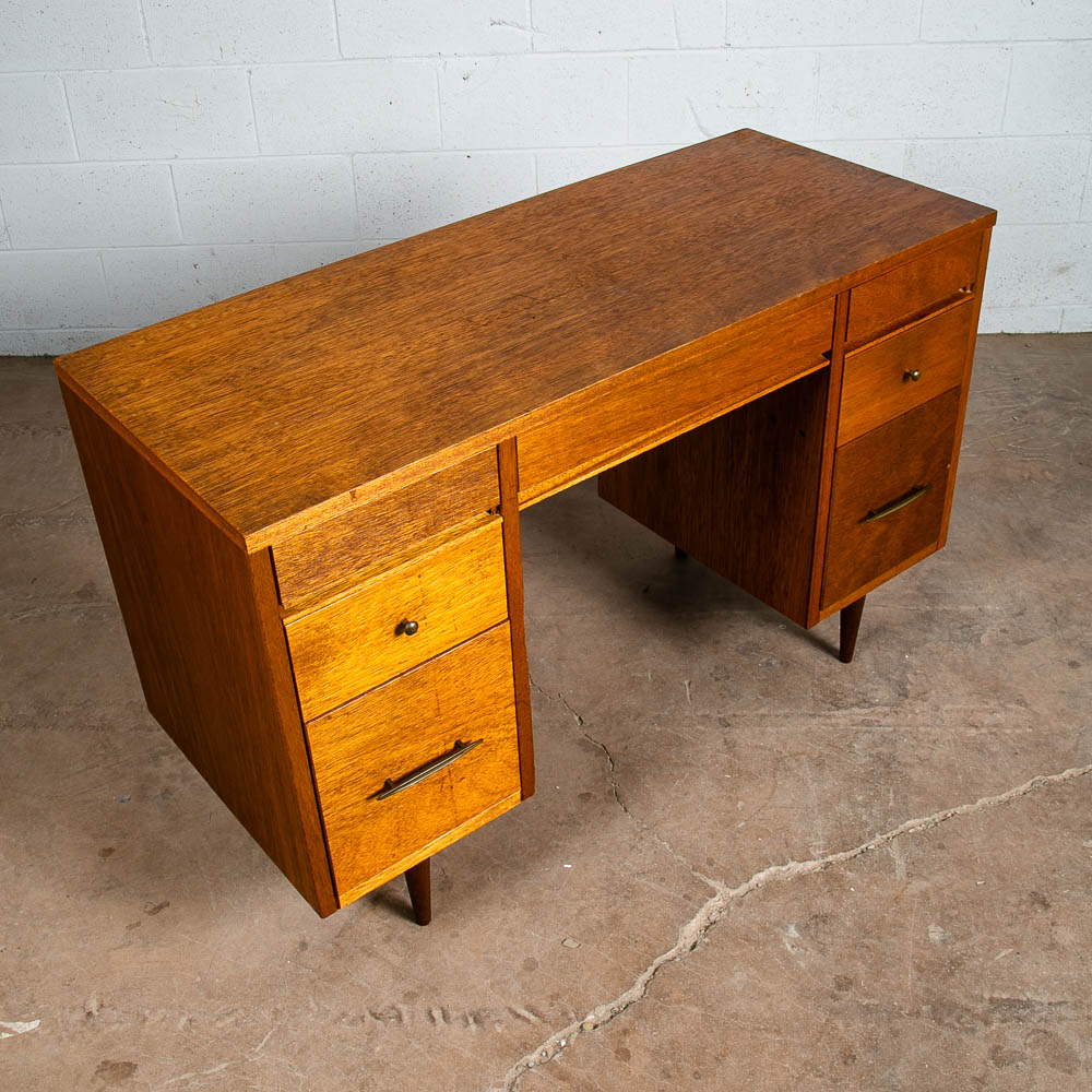 Mid Century Modern Desk Wood Office Executive Mcm 7 Drawer Brass Vintage Mcm 60s - Image 5