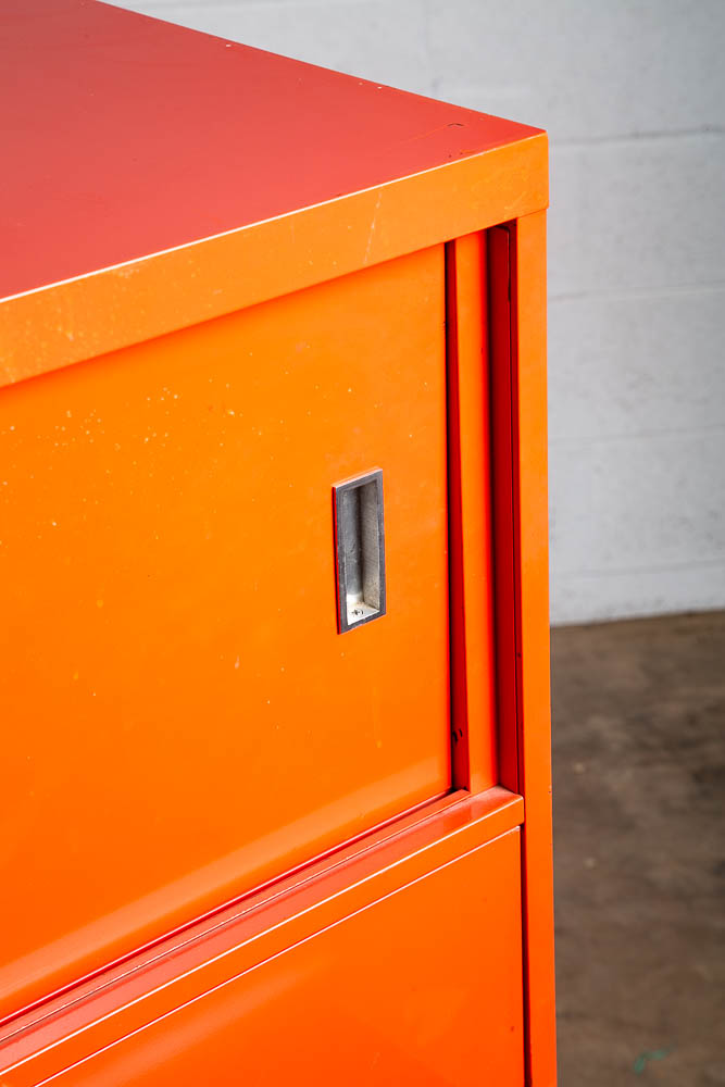 Mid Century Modern Highboy Dresser Metal Solid Salmon Pink Red Steelcase Vintage - Image 7