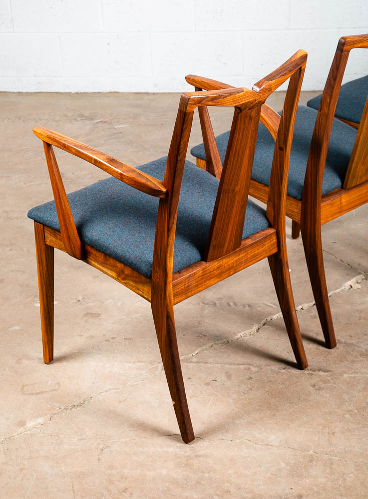 Mid Century Modern Dining Chairs 6 Drexel Collection Blue Solid Walnut Vintage - Image 6