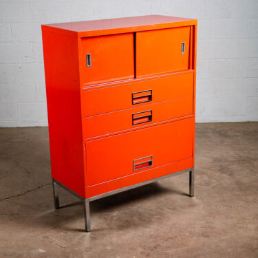 Mid Century Modern Highboy Dresser Metal Solid Salmon Pink Red Steelcase Vintage