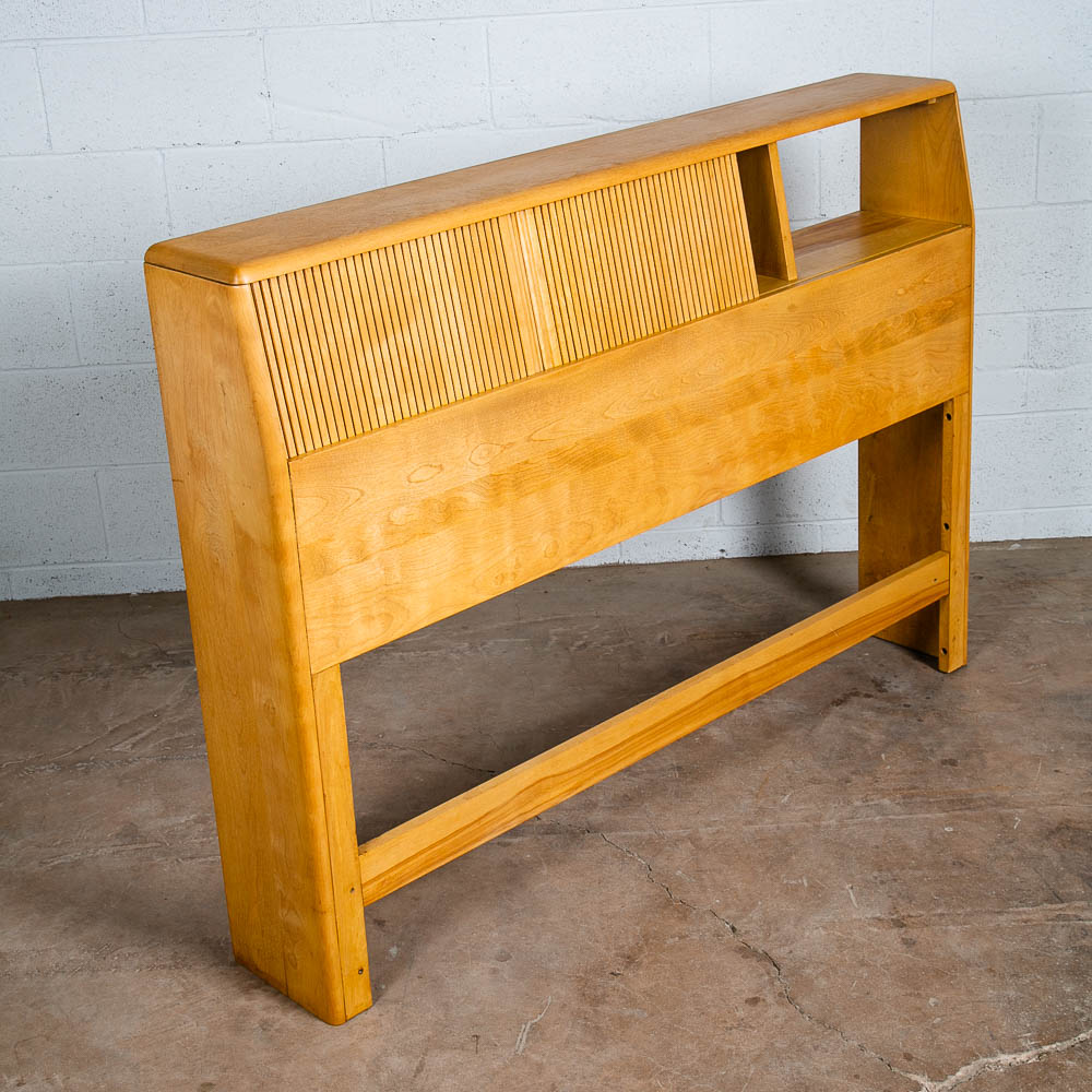 Mid Century Modern Headboard Bed Frame Full Heywood Wakefield Blonde Tambour Storage - Image 7