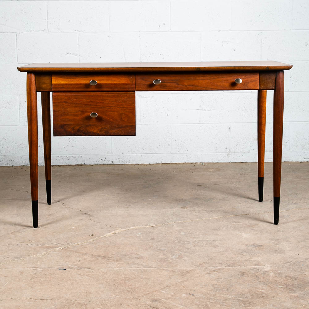 Mid Century Modern Desk Solid Walnut Executive Office Ace Hi 3 Drawer Floating - Image 2