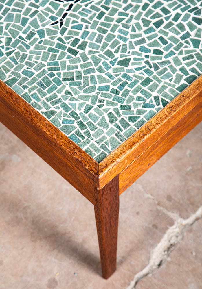 Mid Century Modern End Table Side Rectangular Vintage Walnut Wood Tile Aqua Mcm - Image 7