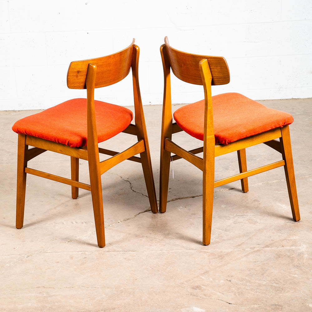Mid Century Danish Modern Dining Chairs Set 4 Teak Roundback Red Vintage Denmark - Image 6