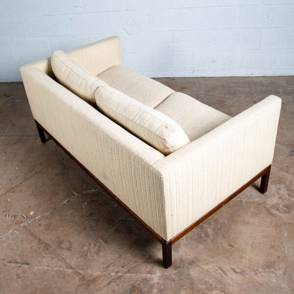 Mid Century Modern Settee Sofa Metropolitan White Wool 2 Seater Walnut Vintage - Image 4