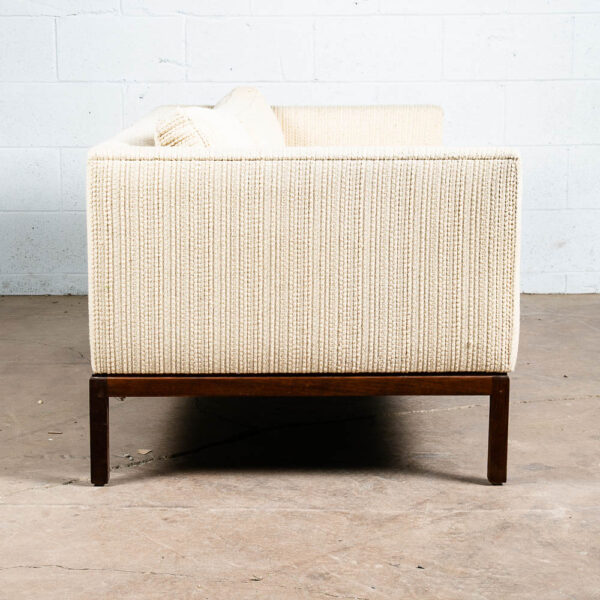 Mid Century Modern Settee Sofa Metropolitan White Wool 2 Seater Walnut Vintage - Image 6