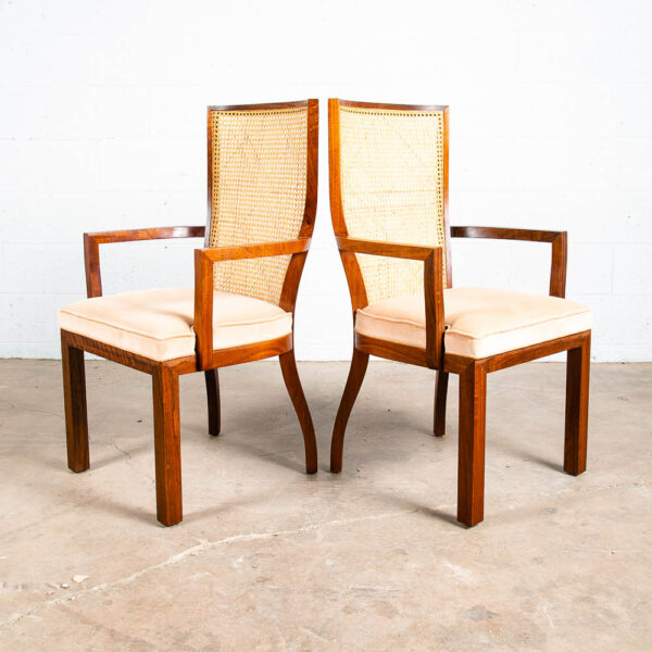 Mid Century Modern Dining Chairs Set 6 Captain Cane High Back Vintage Peach Tan - Image 4
