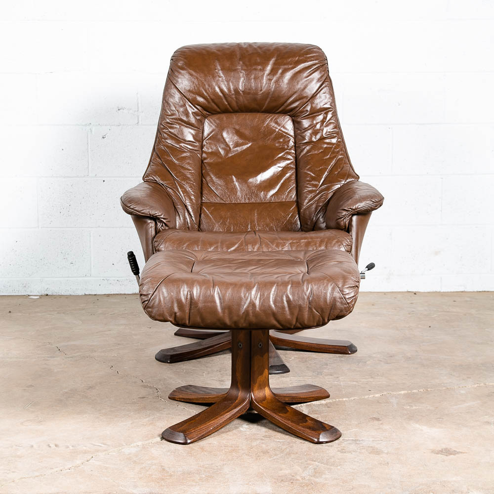 Mid Century Danish Modern Lounge Chair Soderbergs Brown Leather Ottoman Recliner - Image 2