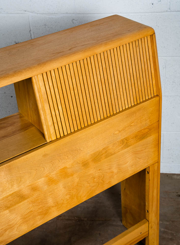 Mid Century Modern Headboard Bed Frame Full Heywood Wakefield Blonde Tambour Storage - Image 11