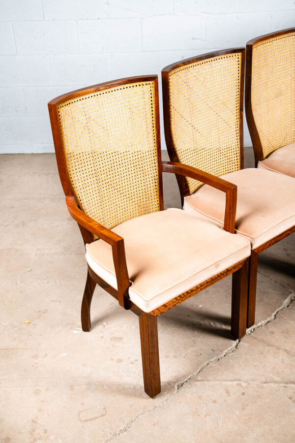 Mid Century Modern Dining Chairs Set 6 Captain Cane High Back Vintage Peach Tan - Image 6