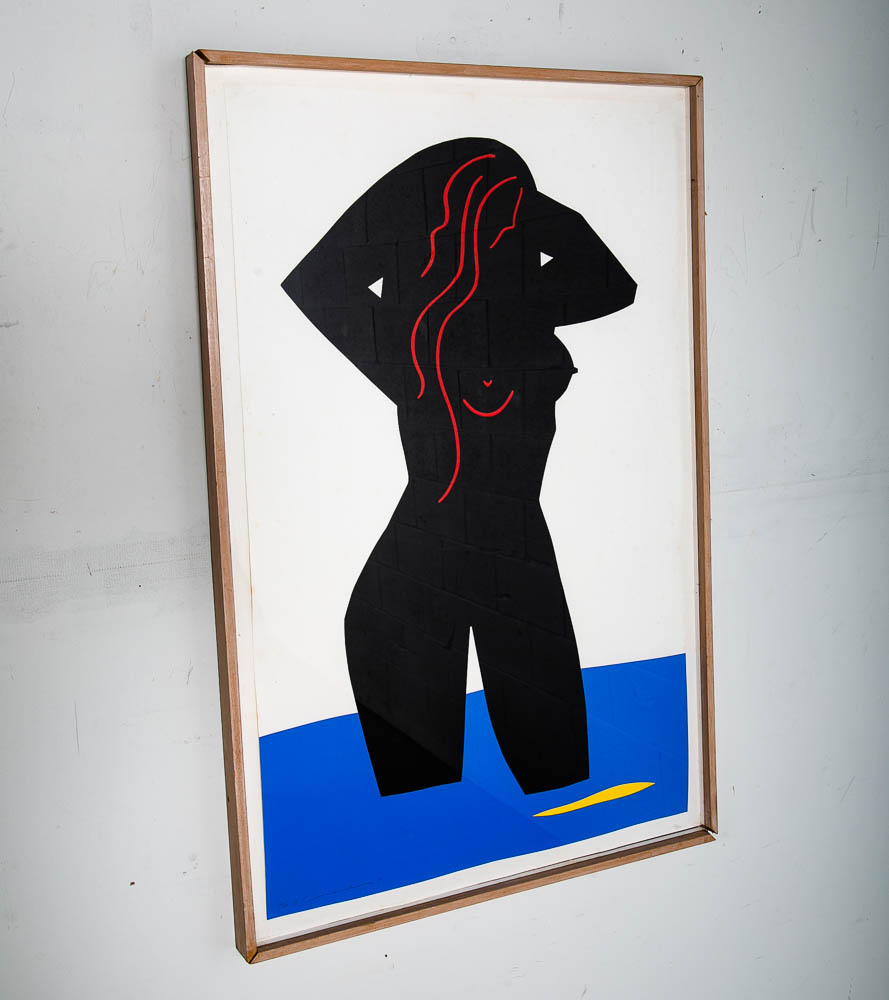 Mid Century Post Modern Nude Print Woman Female Vintage Art Signed Abstract