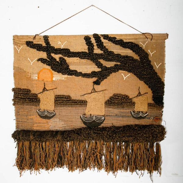 Mid Century Modern Tapestry Wall Hanging Abstract Don Freedman Original Art Boat