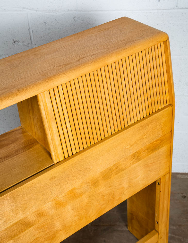 Mid Century Modern Headboard Bed Frame Full Heywood Wakefield Blonde Tambour Storage - Image 12