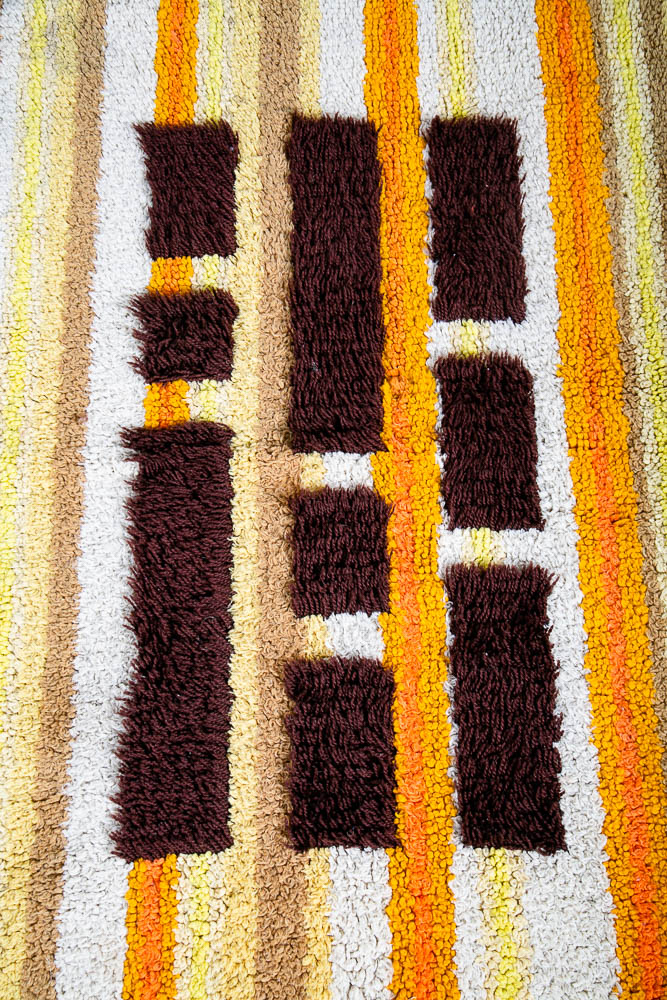 Mid Century Modern Shag Rug Abstract Groovy Yellow Brown Orange White Tapestry - Image 5