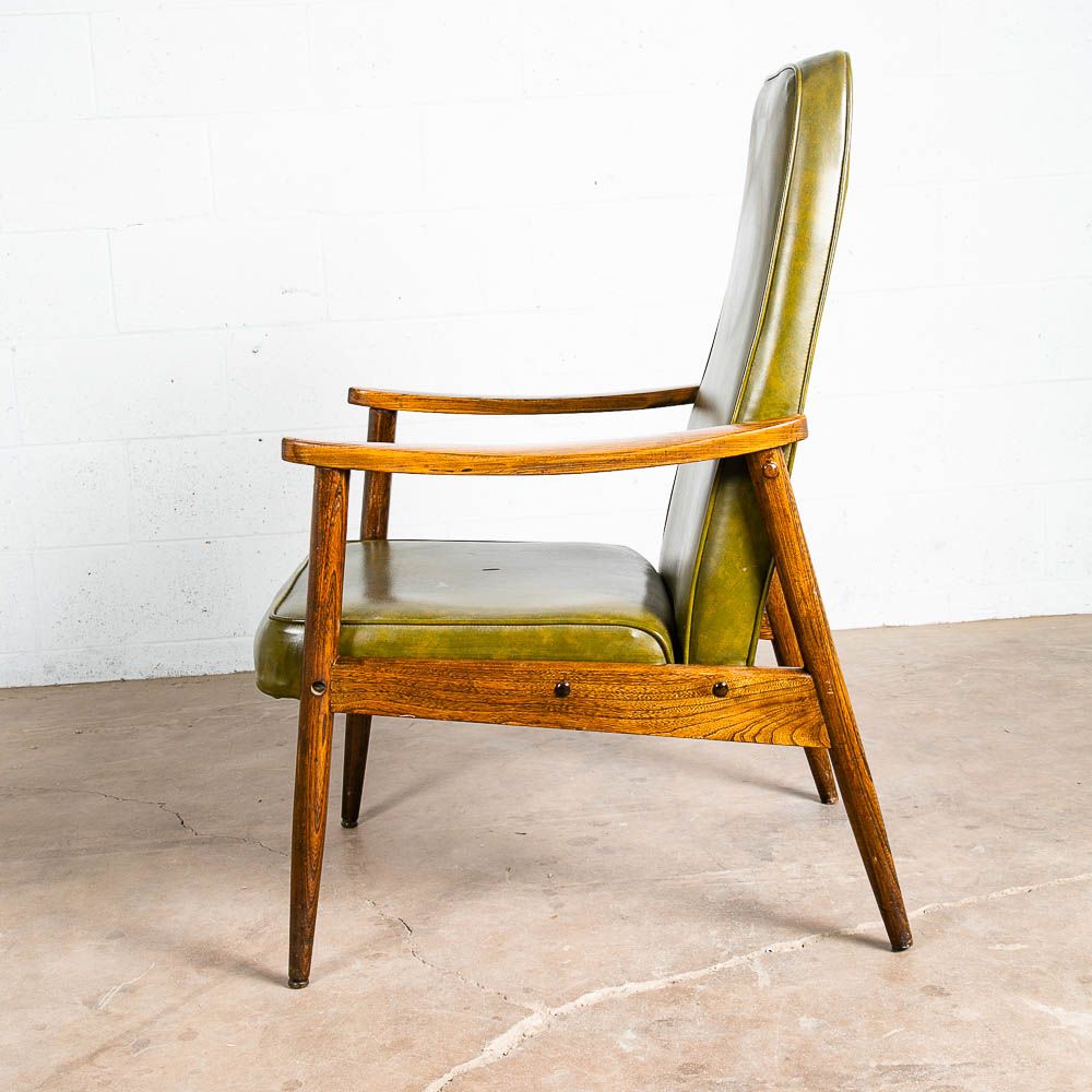Mid Century Modern Lounge Chair Armchair Green Pine American Highback Arms Mcm - Image 2