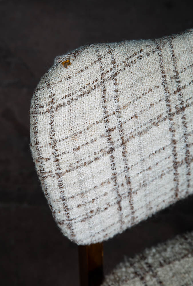 Mid Century Danish Modern Dining Chairs Set 4 Cream Off White Fabric Wool Tweed - Image 6