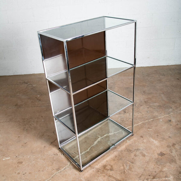 Mid Century Modern Bookshelf Book Shelf Shelving Chrome Etegere Display Glass - Image 3
