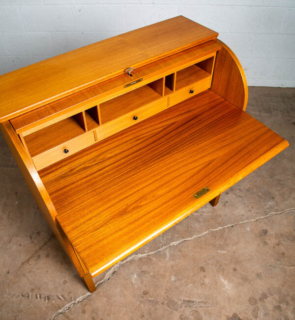 Mid Century Danish Modern Desk Rolltop Secretary Teak Wood Denmark Vintage Legs - Image 11