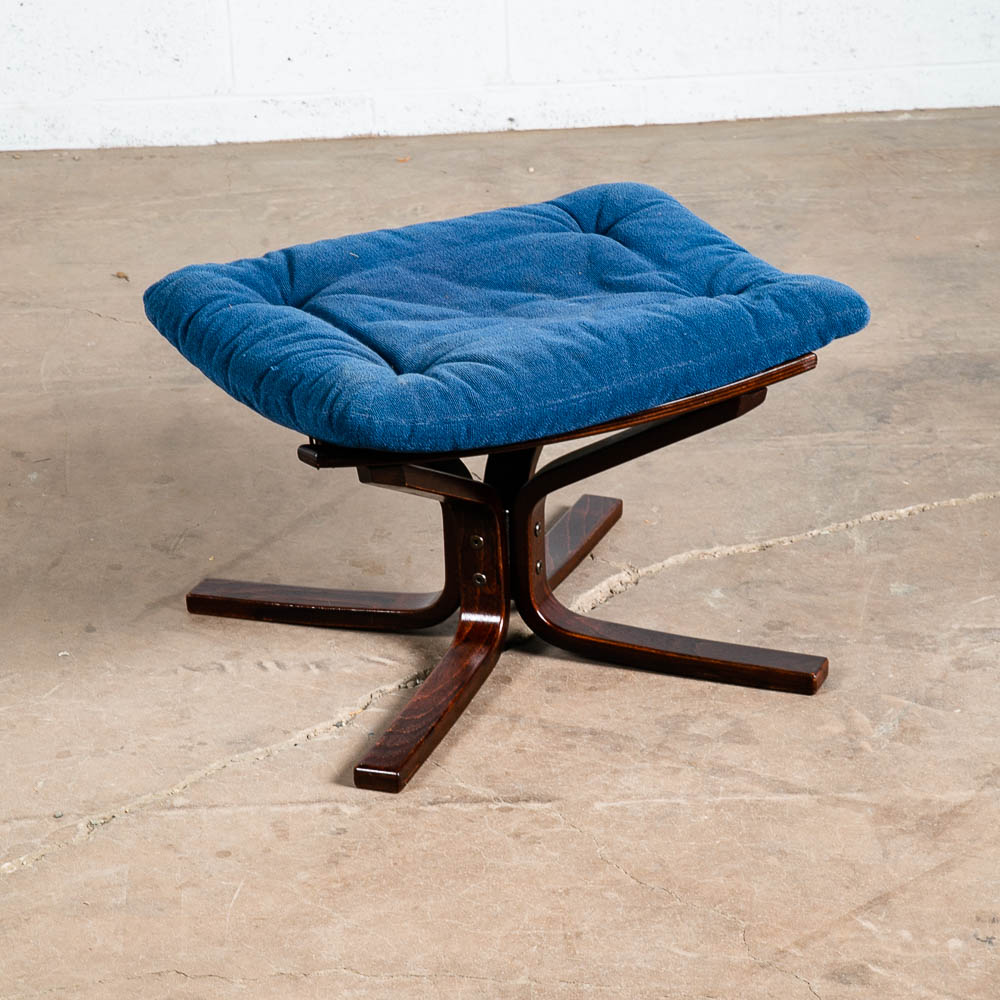 Mid Century Danish Modern Ottoman Stool Blue Rosewood Falcon Sigurd Resell Seat