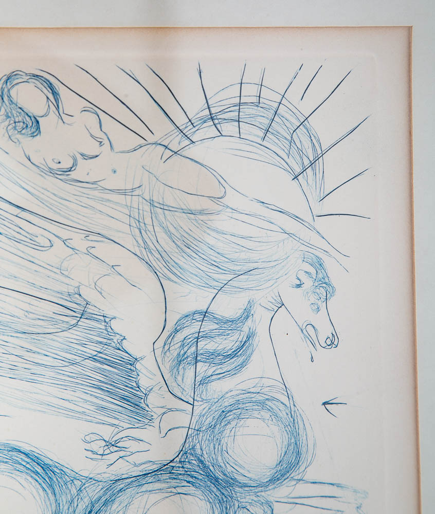 Mid Century Modern Original Art Plate Salvador Dali Signed Pegasus Flight Angel - Image 9