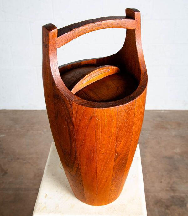 Mid Century Danish Modern Ice Bucket Dansk IHQ Jens Quistgaard Teak Orange Liner - Image 4