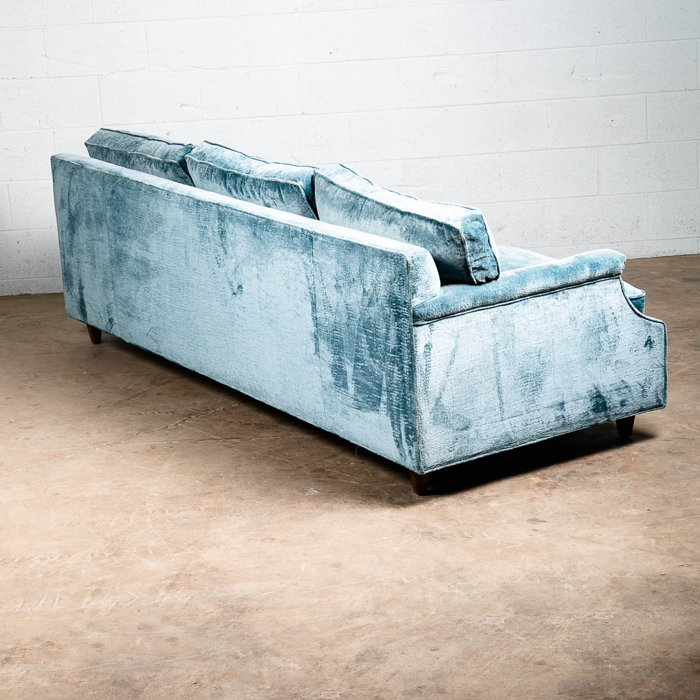 Mid Century Modern Sofa Couch Blue Velvet Velour 3 Seater Wood Legs Vintage Mcm - Image 4