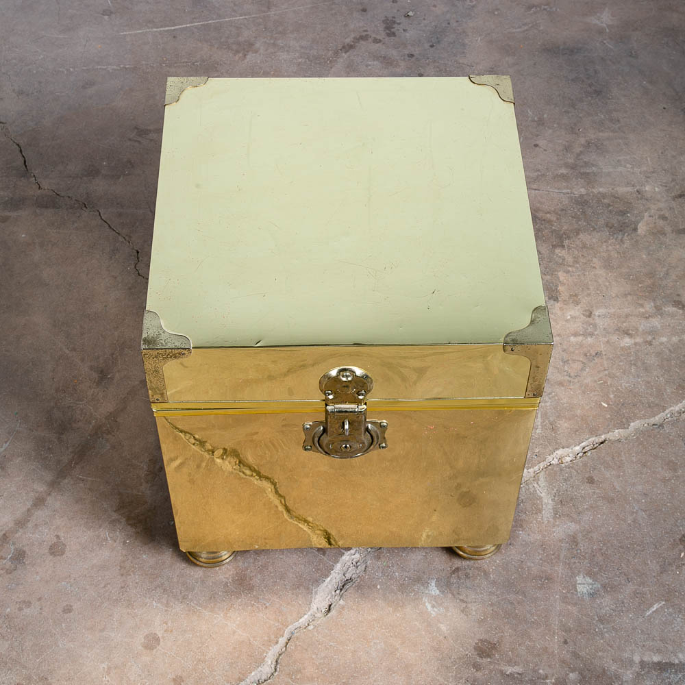 Mid Century Modern End Table Brass Sarreid Style Cube Vintage Square Side Gold - Image 7