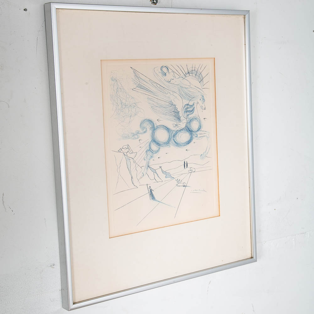Mid Century Modern Original Art Plate Salvador Dali Signed Pegasus Flight Angel - Image 2