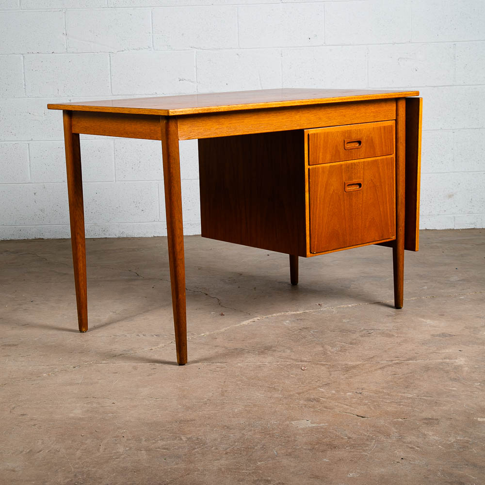 Mid Century Danish Modern Desk Drop Leaf Sliding Drawers Arne Vodder File Office