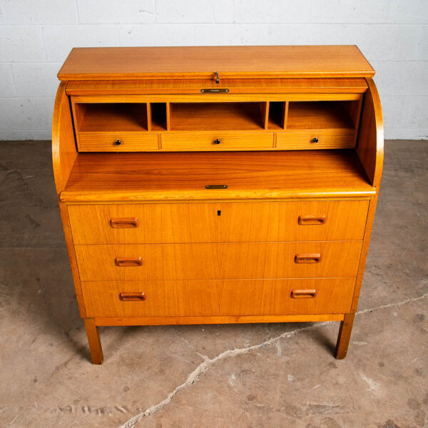 Mid Century Danish Modern Desk Rolltop Secretary Teak Wood Denmark Vintage Legs - Image 12