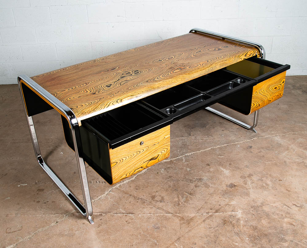 Mid Century Modern Desk Executive Peter Protzman Herman Miller Zebrawood Chrome - Image 3