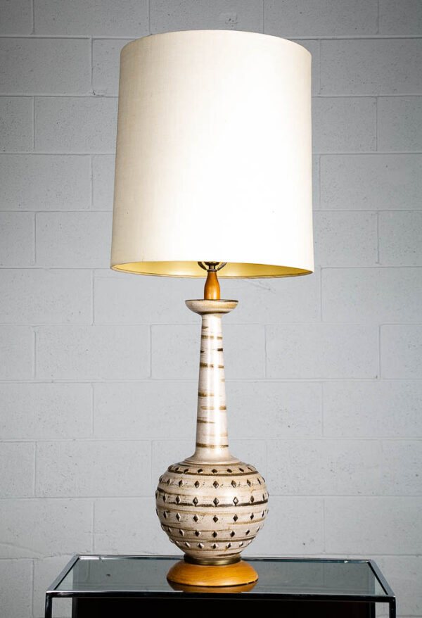 Mid Century Modern Table Lamp Ceramic Walnut Large Art White Brown Textured - Image 6