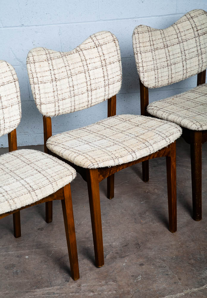 Mid Century Danish Modern Dining Chairs Set 4 Cream Off White Fabric Wool Tweed - Image 10