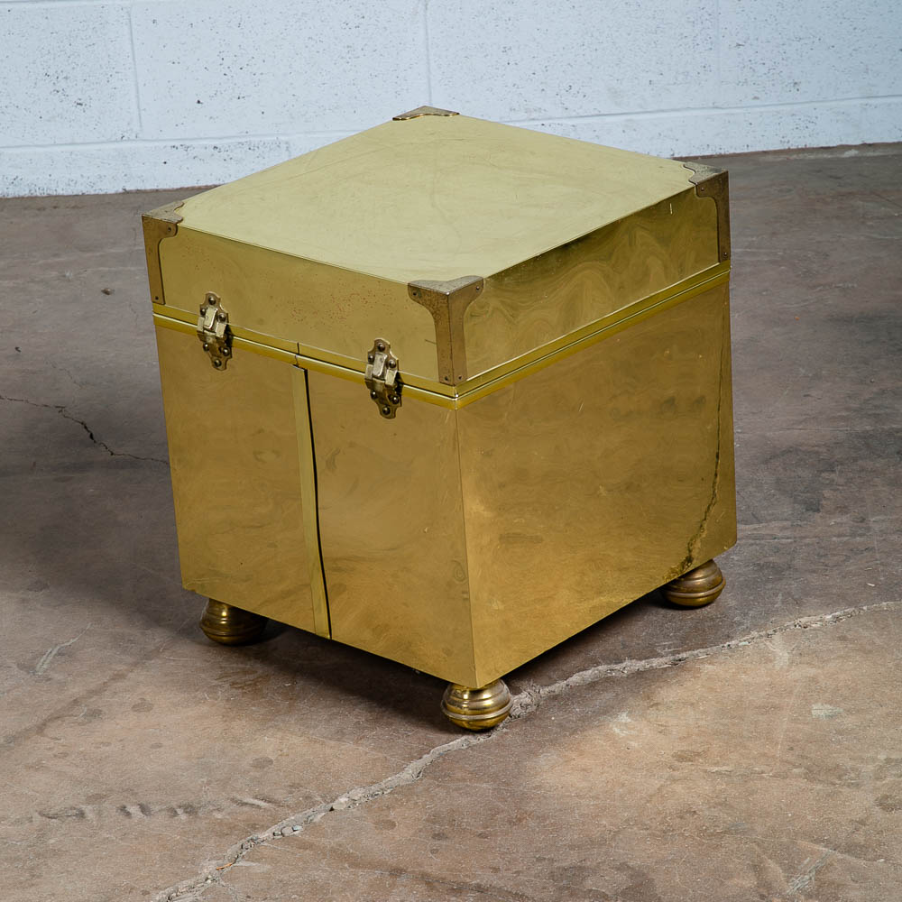 Mid Century Modern End Table Brass Sarreid Style Cube Vintage Square Side Gold - Image 6