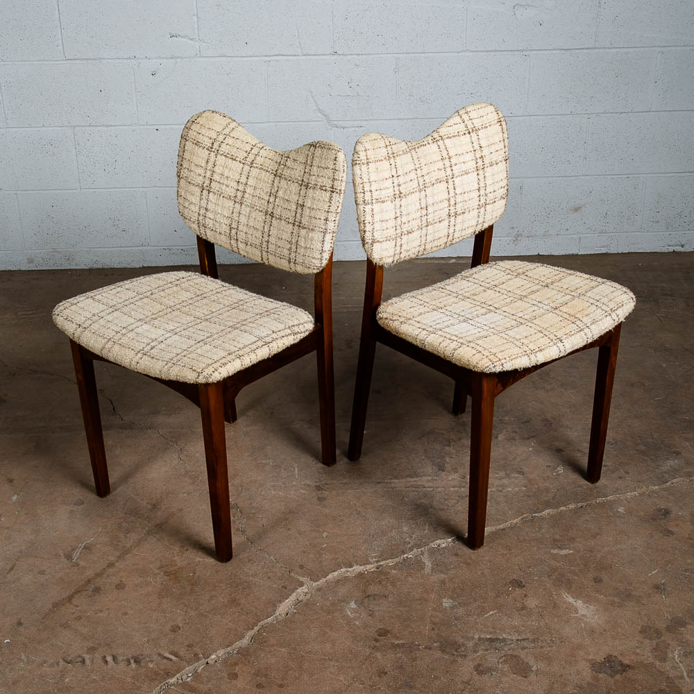 Mid Century Danish Modern Dining Chairs Set 4 Cream Off White Fabric Wool Tweed - Image 9