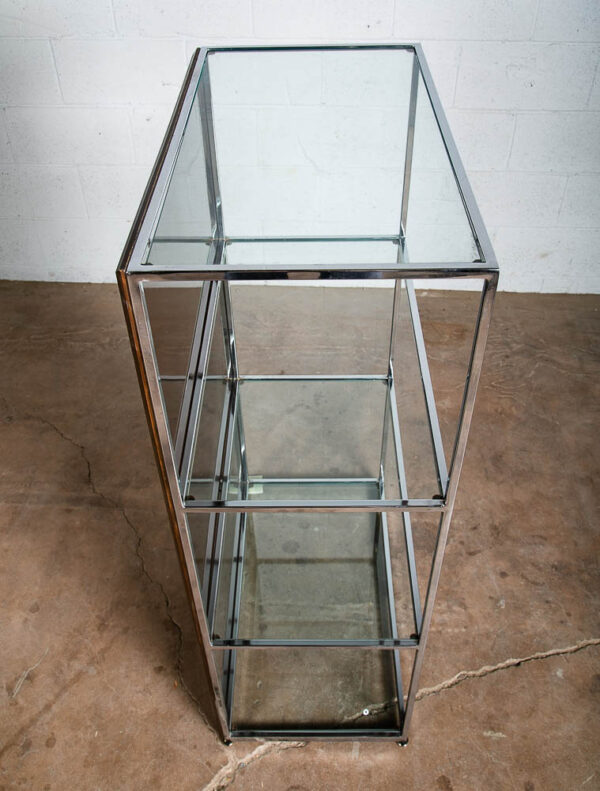 Mid Century Modern Bookshelf Book Shelf Shelving Chrome Etegere Display Glass - Image 8