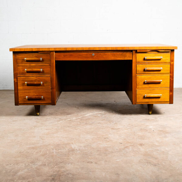 Mid Century Danish Modern Desk Executive Walnut 9 Drawer Locking Wood Alma Mcm - Image 2