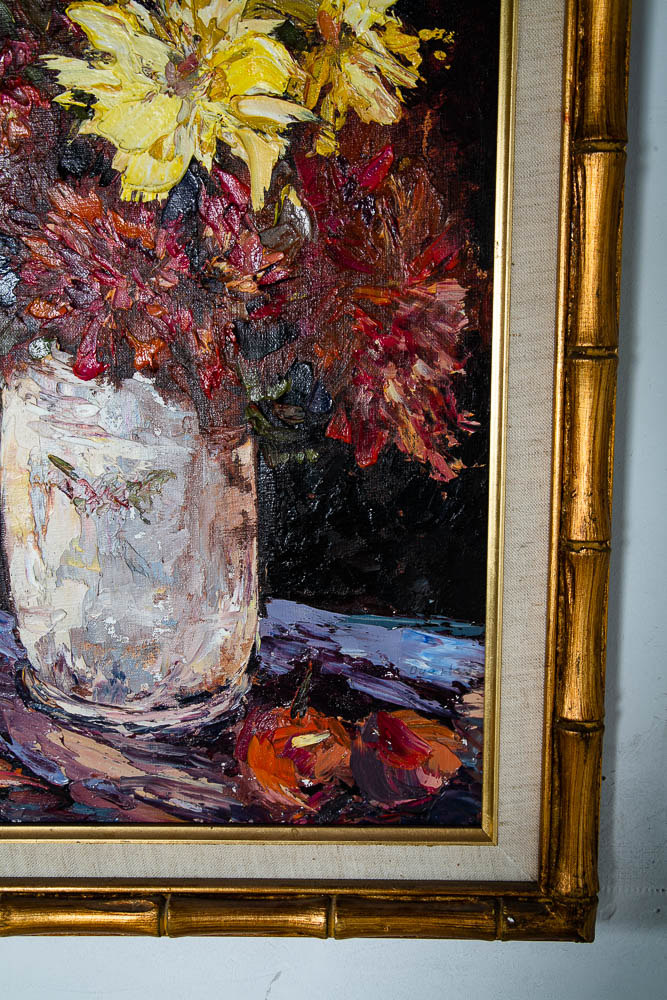 Mid Century Modern Painting Original Oil Art Flowers Floral Colorful Red Yellow - Image 9