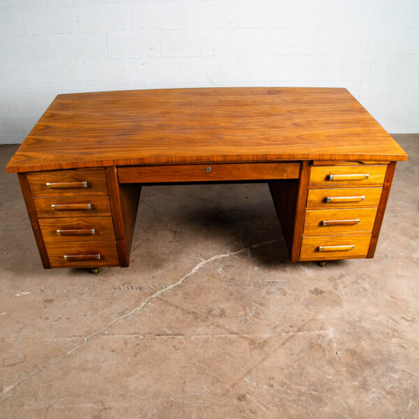 Mid Century Danish Modern Desk Executive Walnut 9 Drawer Locking Wood Alma Mcm - Image 3