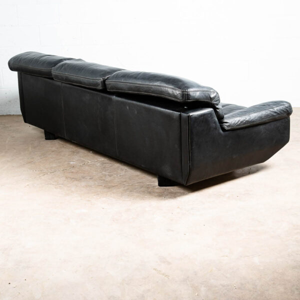 Mid Century Post Modern Leather Sofa Couch 3 Seater Marco Zani Italy Black 80s - Image 5