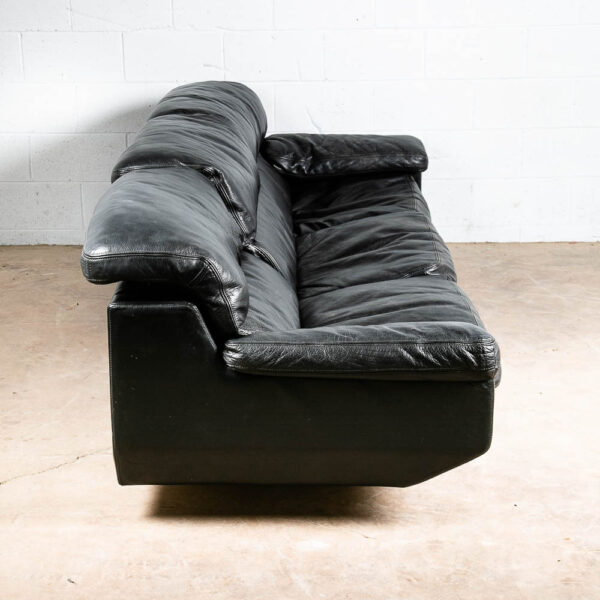 Mid Century Post Modern Leather Sofa Couch 3 Seater Marco Zani Italy Black 80s - Image 3