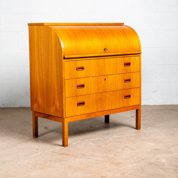 Mid Century Danish Modern Desk Rolltop Secretary Teak Wood Denmark Vintage Legs