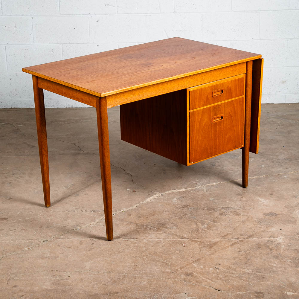 Mid Century Danish Modern Desk Drop Leaf Sliding Drawers Arne Vodder File Office - Image 6