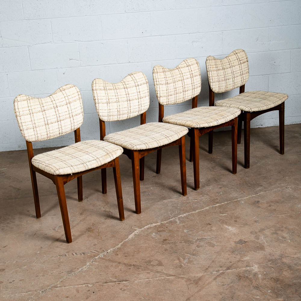 Mid Century Danish Modern Dining Chairs Set 4 Cream Off White Fabric Wool Tweed