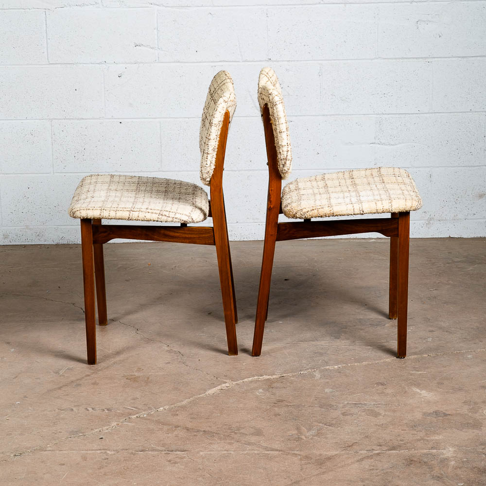 Mid Century Danish Modern Dining Chairs Set 4 Cream Off White Fabric Wool Tweed - Image 4