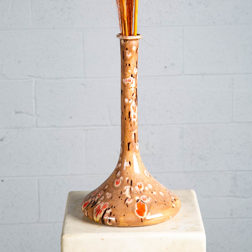 Mid Century Modern Art Pottery Vase Studio Ceramic Signed Alma 1968 Grey Orange - Image 5
