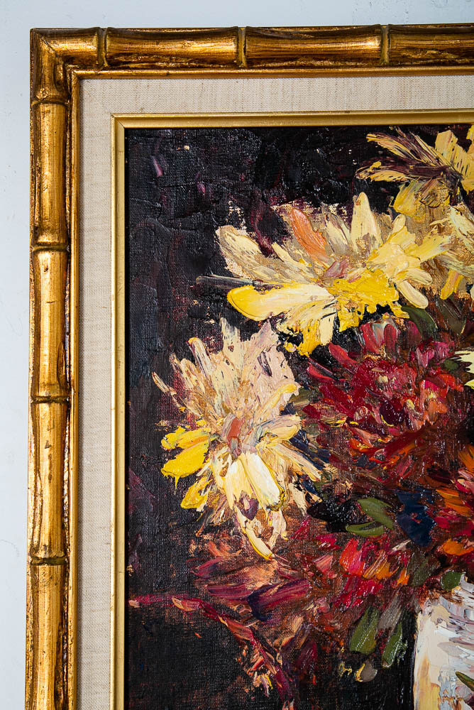 Mid Century Modern Painting Original Oil Art Flowers Floral Colorful Red Yellow - Image 6