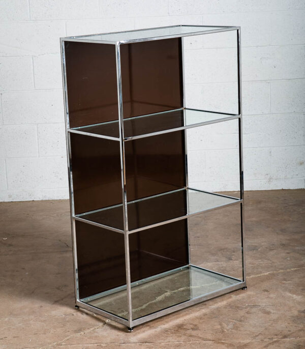 Mid Century Modern Bookshelf Book Shelf Shelving Chrome Etegere Display Glass
