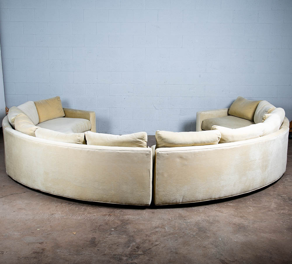 Mid Century Modern Sectional Sofa Couch Milo Baughman White Round Circular 4 pc - Image 4
